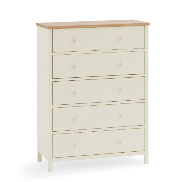 COXMOOR 5 DRAWER WIDE CHEST - IVORY &  OAK - Living with Luxury