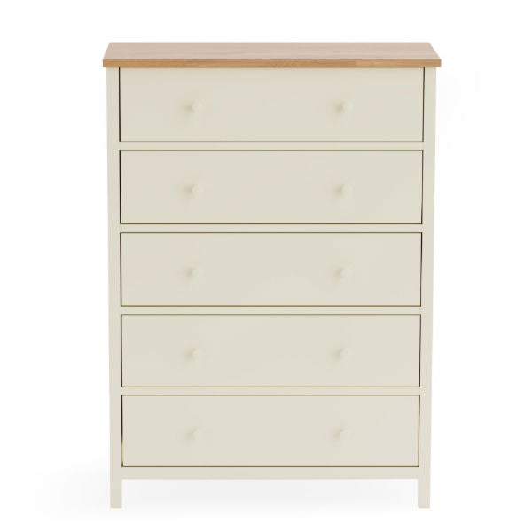 COXMOOR 5 DRAWER WIDE CHEST - IVORY &  OAK - Living with Luxury