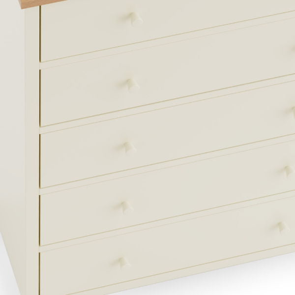 COXMOOR 5 DRAWER WIDE CHEST - IVORY &  OAK - Living with Luxury