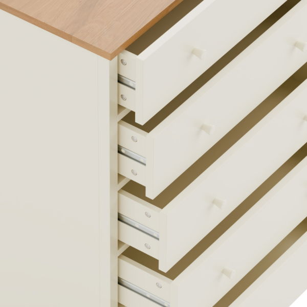 COXMOOR 5 DRAWER WIDE CHEST - IVORY &  OAK - Living with Luxury