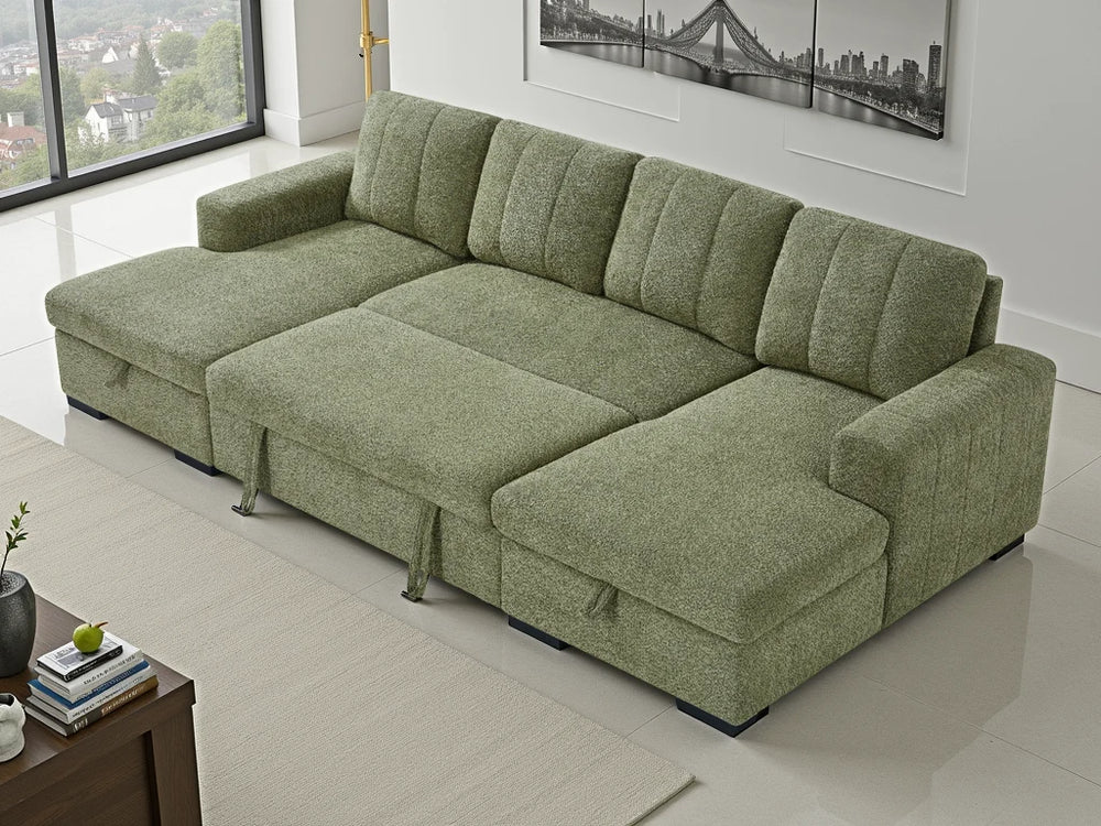 Como Green U Shape Corner Sofabed – Stylish Living Room Sofa Bed