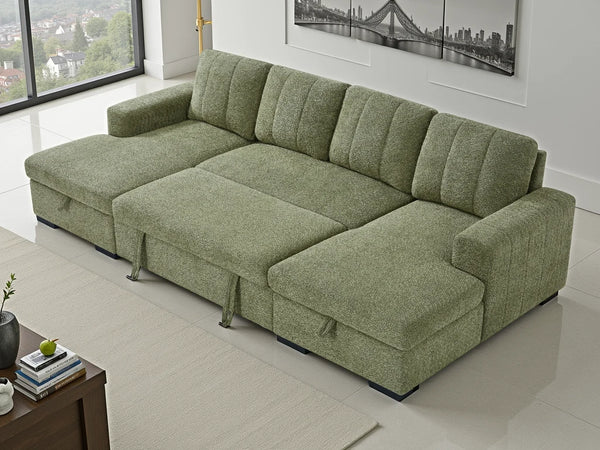 Como Green U Shape Corner Sofabed – Stylish Living Room Sofa Bed