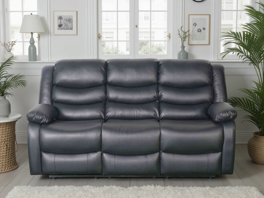 Conrad Black 3-Seater Manual Recliner Sofa – Upholstered Living Room Sofa