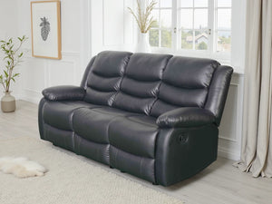 Conrad Black 3-Seater Manual Recliner Sofa – Upholstered Living Room Sofa