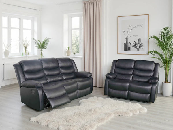 Conrad Black 3+2 Seater Manual Recliner Sofa Set – Upholstered Living Room Suite