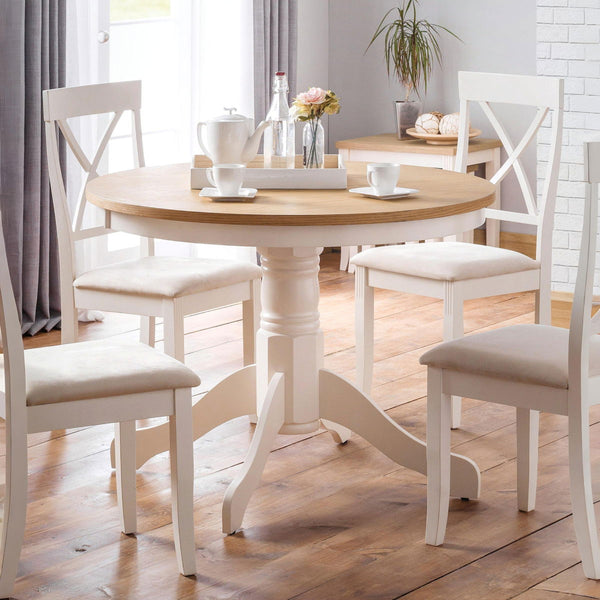 DAVENPORT IVORY/OAK ROUND PEDESTAL TABLE - Living with Luxury