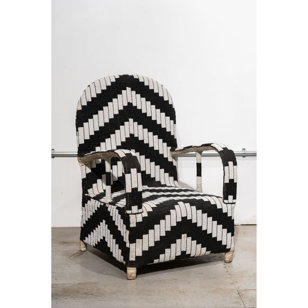 Yoruba Royal Beaded Chair Geometric Black and White