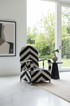 Yoruba Royal Beaded Chair Geometric Black and White – side view
