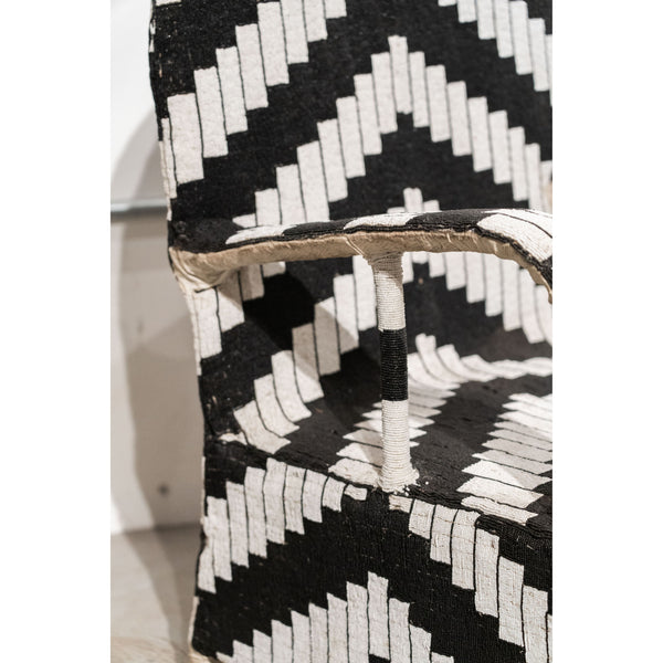 Yoruba Royal Beaded Chair Geometric Black and White