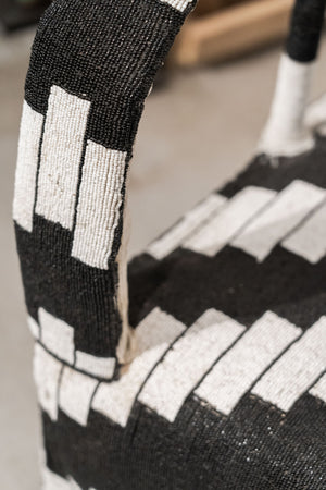 Yoruba Royal Beaded Chair Geometric Black and White – angle view