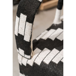 Yoruba Royal Beaded Chair Geometric Black and White