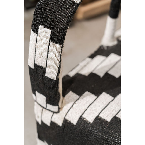 Yoruba Royal Beaded Chair Geometric Black and White