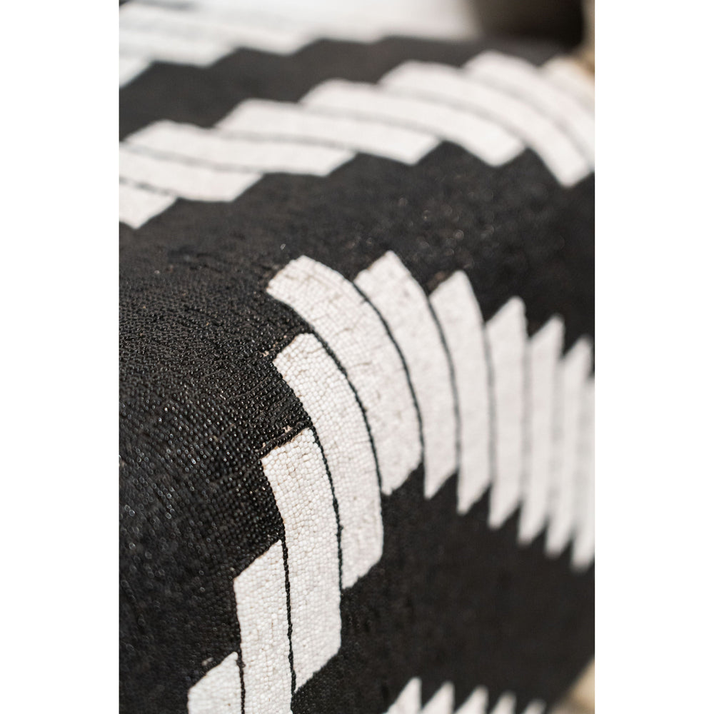 Yoruba Royal Beaded Chair Geometric Black and White