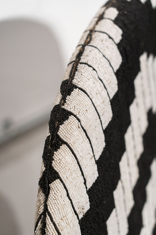 Yoruba Royal Beaded Chair Geometric Black and White – back view