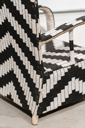 Yoruba Royal Beaded Chair Geometric Black and White – in room setting