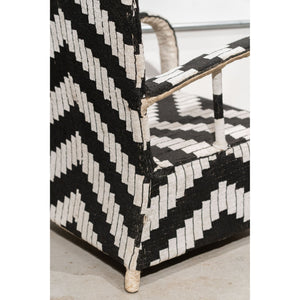 Yoruba Royal Beaded Chair Geometric Black and White