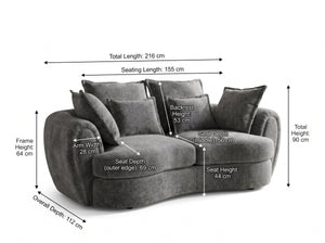 Dorchester Charcoal 3+2 Sofa Set – 3 seater dimensions