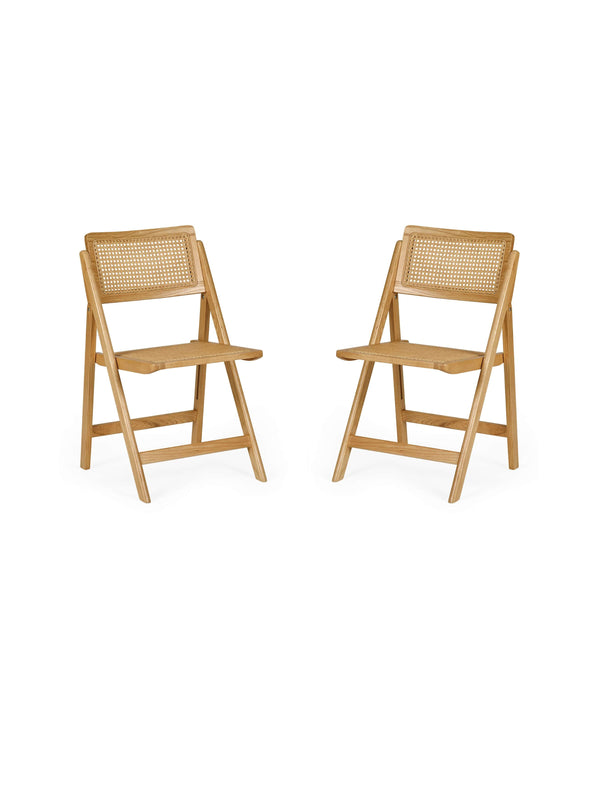 Elodie Folding Rattan Dining Chairs (Set of 2) - Natural Ash - Living with Luxury