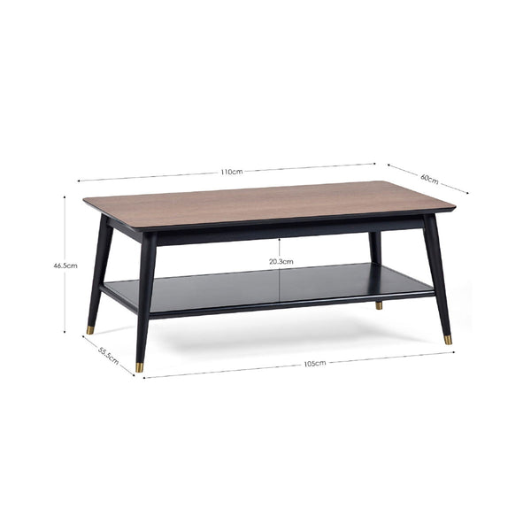 FINDLAY COFFEE TABLE WITH SHELF - WALNUT & BLACK - Living with Luxury