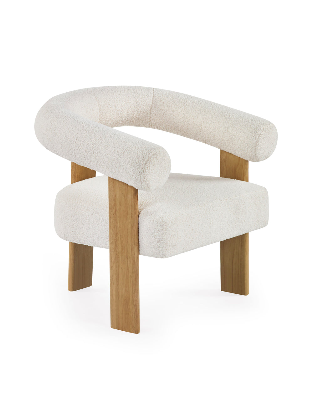 Freya White Boucle Upholstered Accent Chair with Solid Wood Legs - Living with Luxury