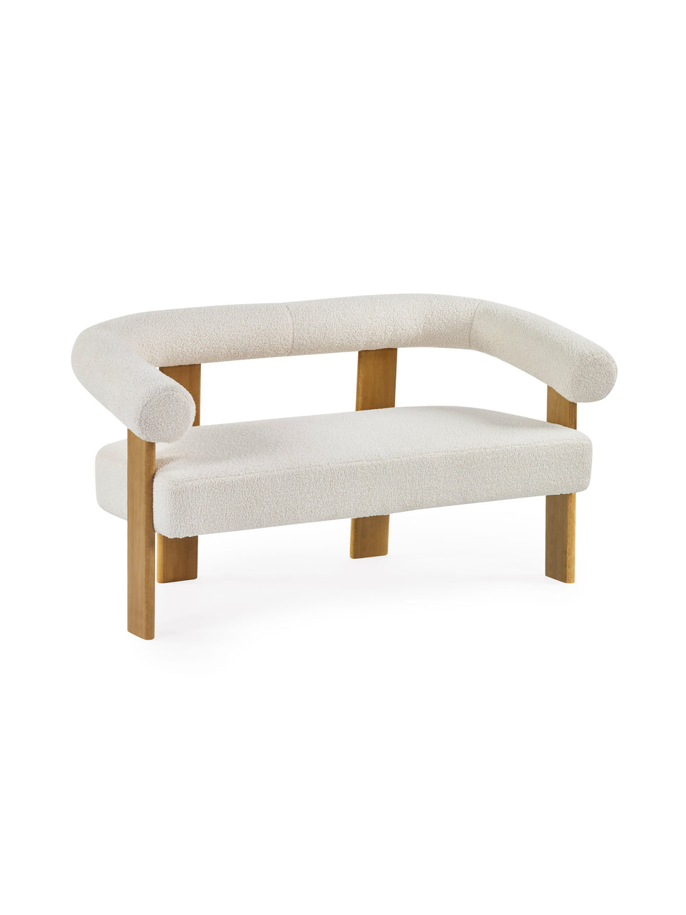 Freya White Boucle Upholstered 2 Seater Sofa with Solid Wood Legs - Living with Luxury