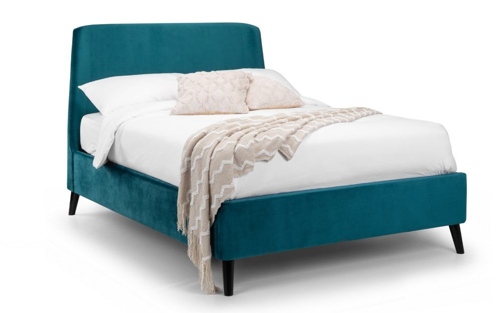 FRIDA CURVED VELVET BED 135CM - TEAL - Living with Luxury