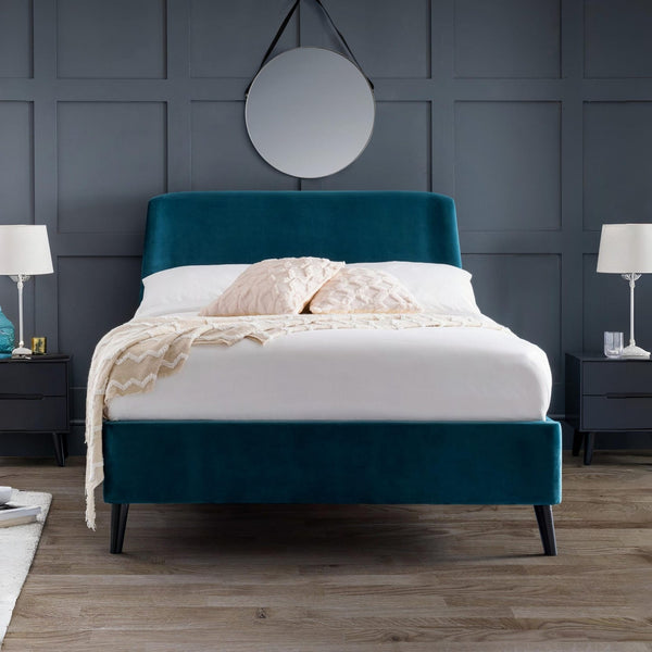 Frida Curved Velvet 150cm King Bed - Grey - Living with Luxury