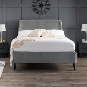 FRIDA CURVED VELVET BED 150CM - GREY - Living with Luxury