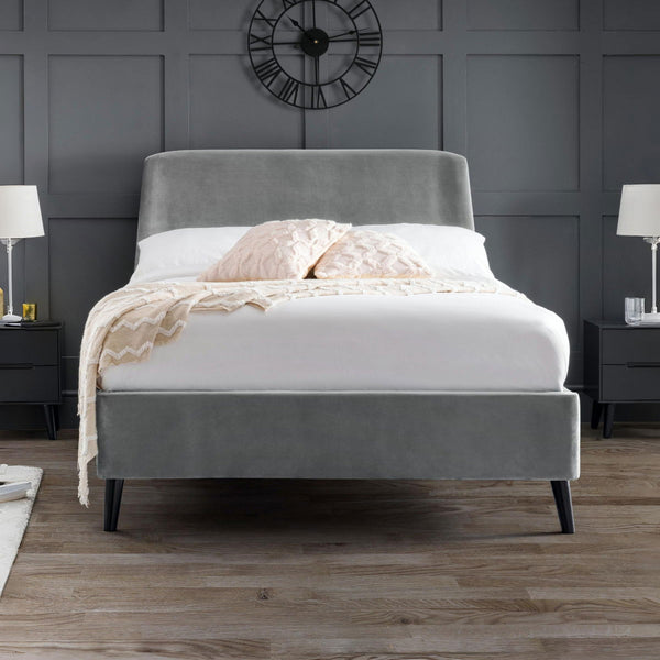 FRIDA CURVED VELVET BED 150CM - GREY - Living with Luxury
