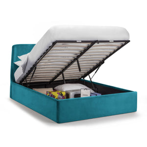 FRIDA STORAGE OTTOMAN BED 135CM - TEAL - Living with Luxury