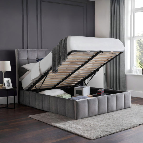 GATSBY STORAGE OTTOMAN BED 135CM - LIGHT GREY - Living with Luxury