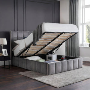 GATSBY STORAGE OTTOMAN BED 150CM - LIGHT GREY - Living with Luxury