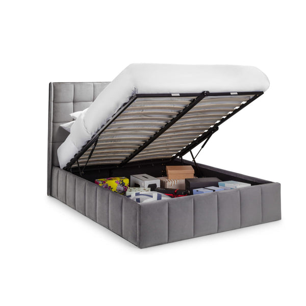 GATSBY STORAGE OTTOMAN BED 150CM - LIGHT GREY - Living with Luxury