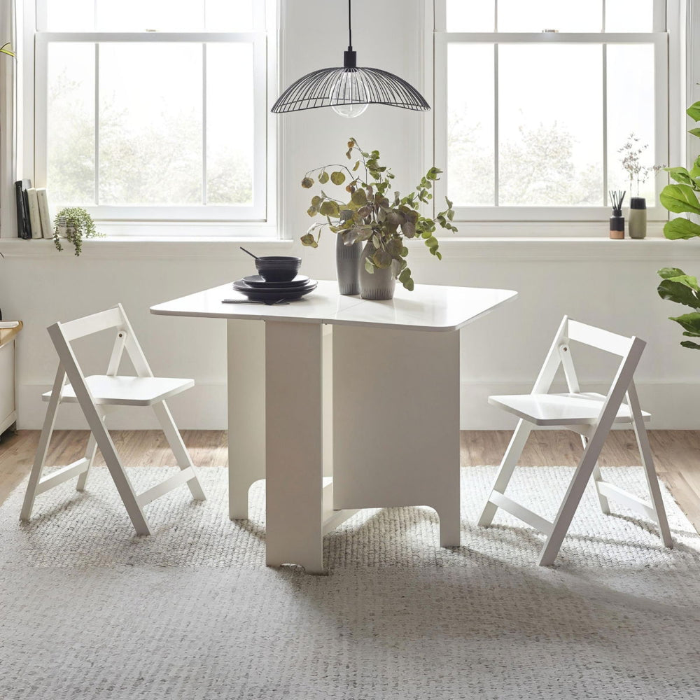 GATAN SMALL GATELEG TABLE WITH 2 CHAIRS - WHITE - Living with Luxury