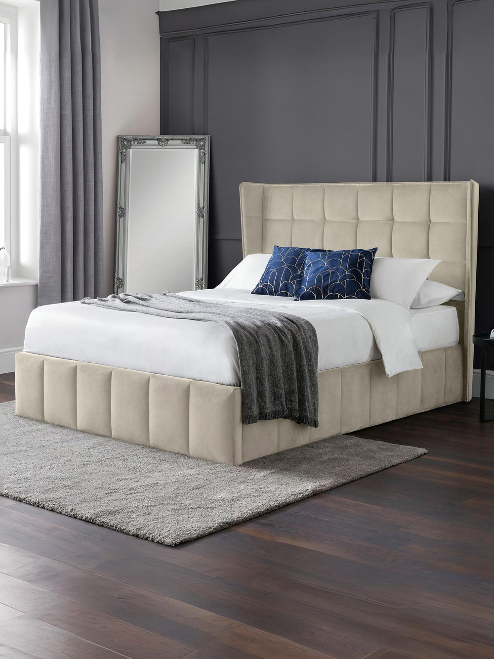 Gatsby Cream Velvet 150cm King Ottoman Storage Bed - Living with Luxury
