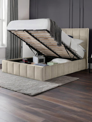 Gatsby Cream Velvet 150cm King Ottoman Storage Bed - Living with Luxury
