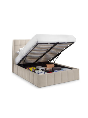 Gatsby Cream Velvet 150cm King Ottoman Storage Bed - Living with Luxury