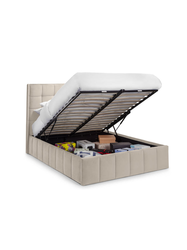 Gatsby Cream Velvet 150cm King Ottoman Storage Bed - Living with Luxury