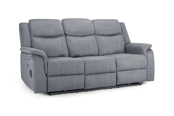 Galaxy Tech Grey 3 Seater Electric Recliner Sofa – Fabric Living Room Sofa