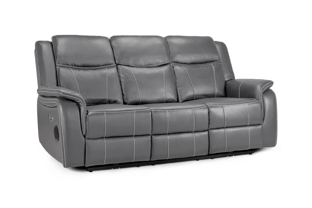 Galaxy Tech Grey 3 Seater Electric Recliner Sofa – Stylish Leather Living Room Seating