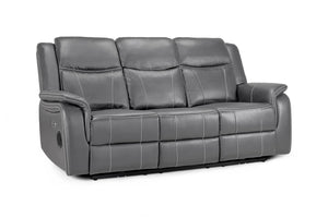 Galaxy Tech Grey 3 Seater Electric Recliner Sofa – Leather Living Room Sofa