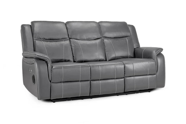 Galaxy Tech Grey 3 Seater Electric Recliner Sofa – Leather Living Room Sofa