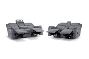 Galaxy Tech Electric Recliner Sofa Grey Fabric 3+2 Set Living Room Suite