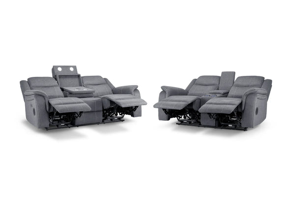Galaxy Tech Electric Recliner Sofa Grey Fabric 3+2 Set Living Room Suite