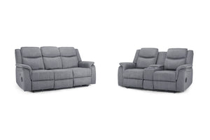 Galaxy Tech Electric Recliner Sofa Grey Fabric 3+2 Set Living Room Suite