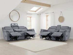 Galaxy Tech Electric Recliner Sofa Grey Fabric 3+2 Set Living Room Suite