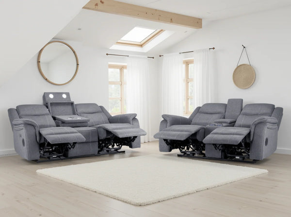 Galaxy Tech Electric Recliner Sofa Grey Fabric 3+2 Set Living Room Suite
