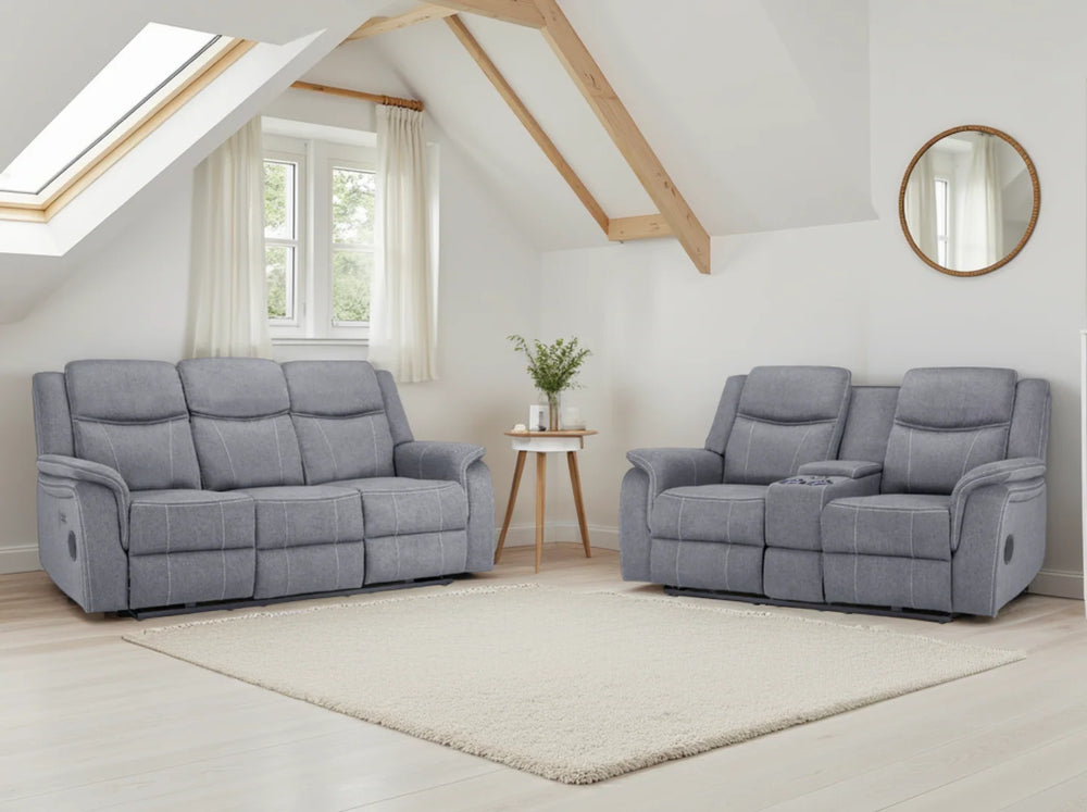 Galaxy Tech Grey Fabric Electric Recliner Sofa 3+2 Set – Living Room Suite