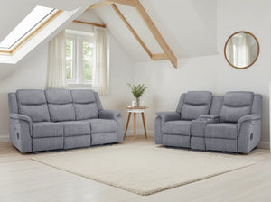 Galaxy Tech Electric Recliner Sofa Grey Fabric 3+2 Set Living Room Suite