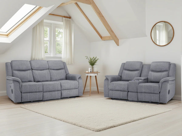 Galaxy Tech Electric Recliner Sofa Grey Fabric 3+2 Set Living Room Suite